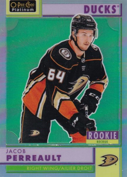 insert RC karta JACOB PERREAULT 22-23 OPC Platinum Retro Rainbow Rookie číslo R-74